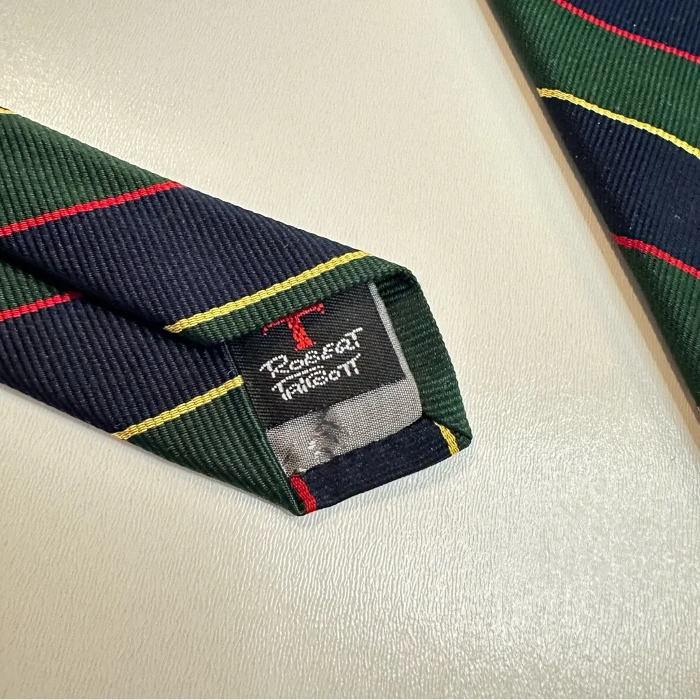 Vintage Robert Talbott Silk Tie Dark Green Blue Diagonal Stripe Fall Festive 56”